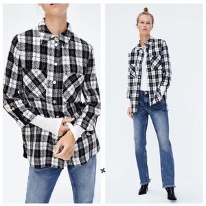 Zara Plaid Black White Oversized Overshirt Jacket - Never Worn Brand New - LARGE
